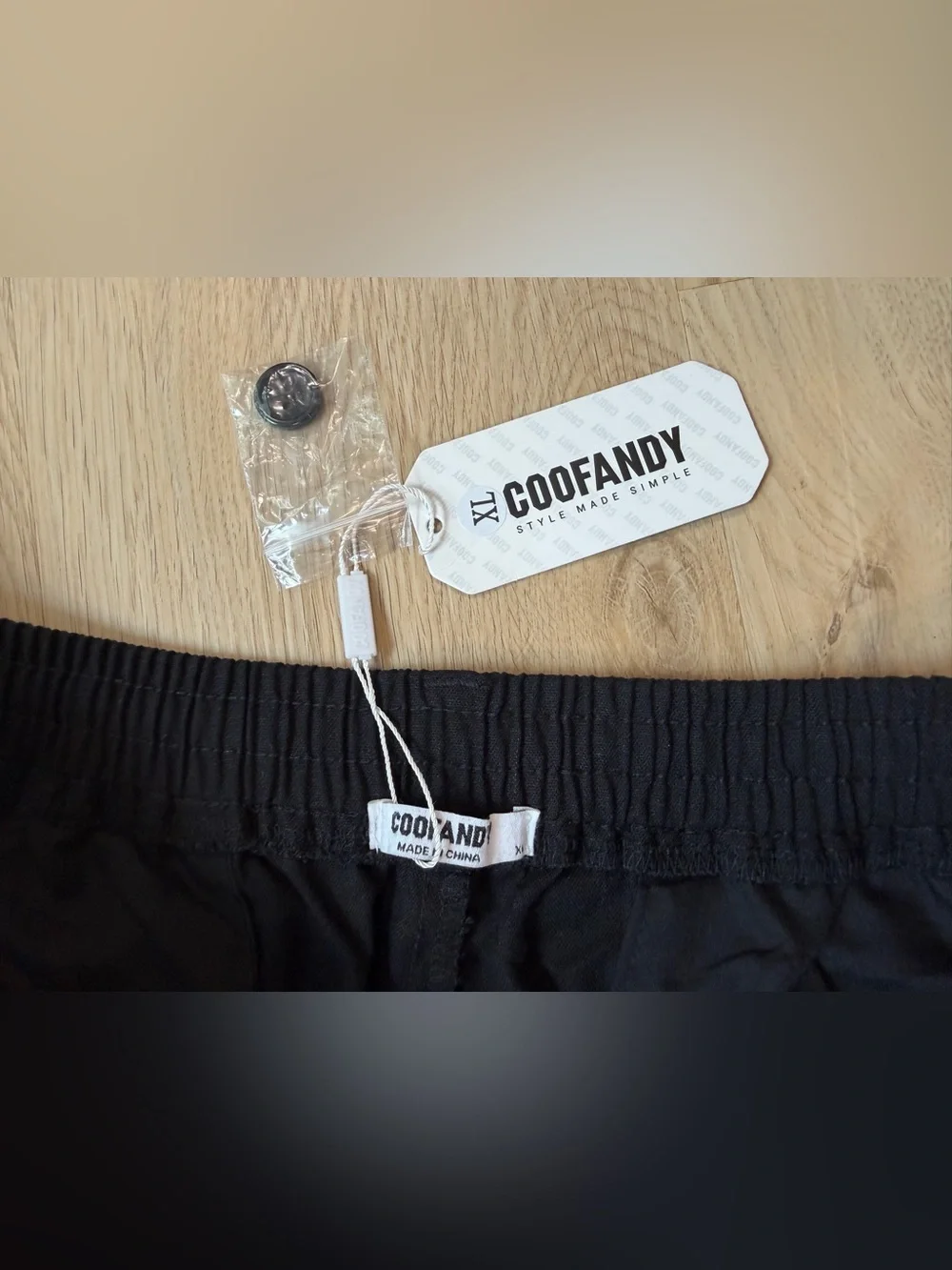 Coofandy Pants Mens Black Linen Blend Drawstring Elastic Waist  Size XL NWT